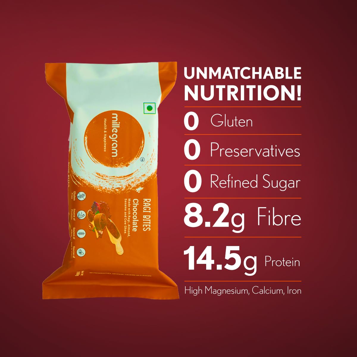 Ragi Bites Chocolate Bars (Pack of 15 X 20g) - 3g Protein & 2g Fibre each bar | No Refined Sugar