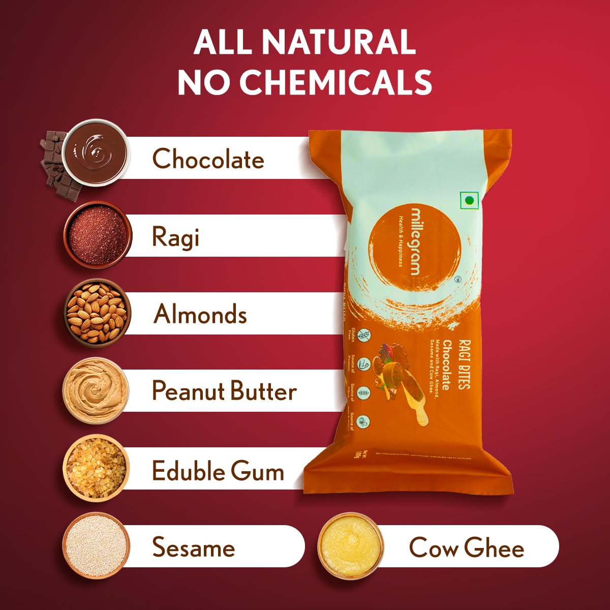 Ragi Bites Chocolate Bars (Pack of 15 X 20g) - 3g Protein & 2g Fibre each bar | No Refined Sugar