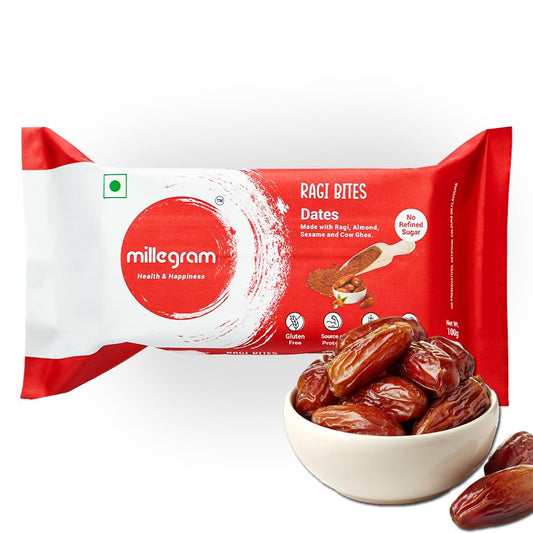 Ragi Bites Date Bars (Pack of 15 X 20g) - 2g Protein & 2g Fibre each bar | No Added Sugar