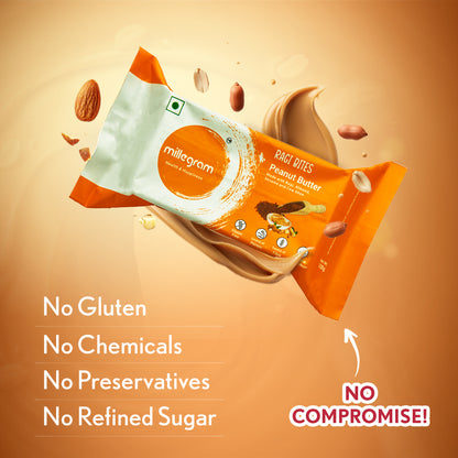 Ragi Bites Peanut Butter Flavour (Pack Of 3 x 100 g) - 3g Protein & 2g Fibre each bar | No Refined Sugar