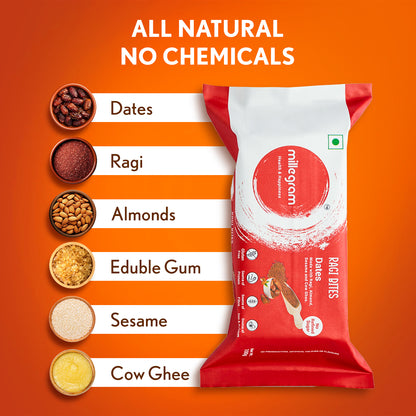 Ragi Bites Date Bars (Pack of 15 X 20g) - 2g Protein & 2g Fibre each bar | No Added Sugar