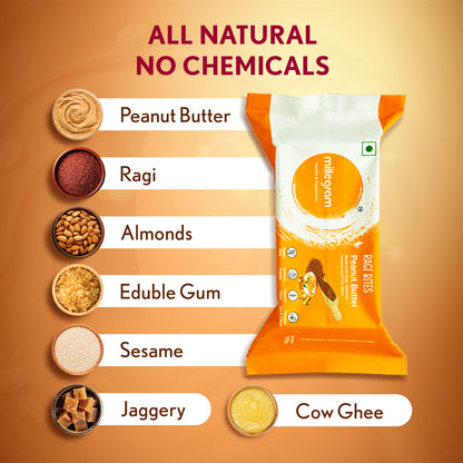 Ragi Bites Peanut Butter Flavour (Pack Of 3 x 100 g) - 3g Protein & 2g Fibre each bar | No Refined Sugar