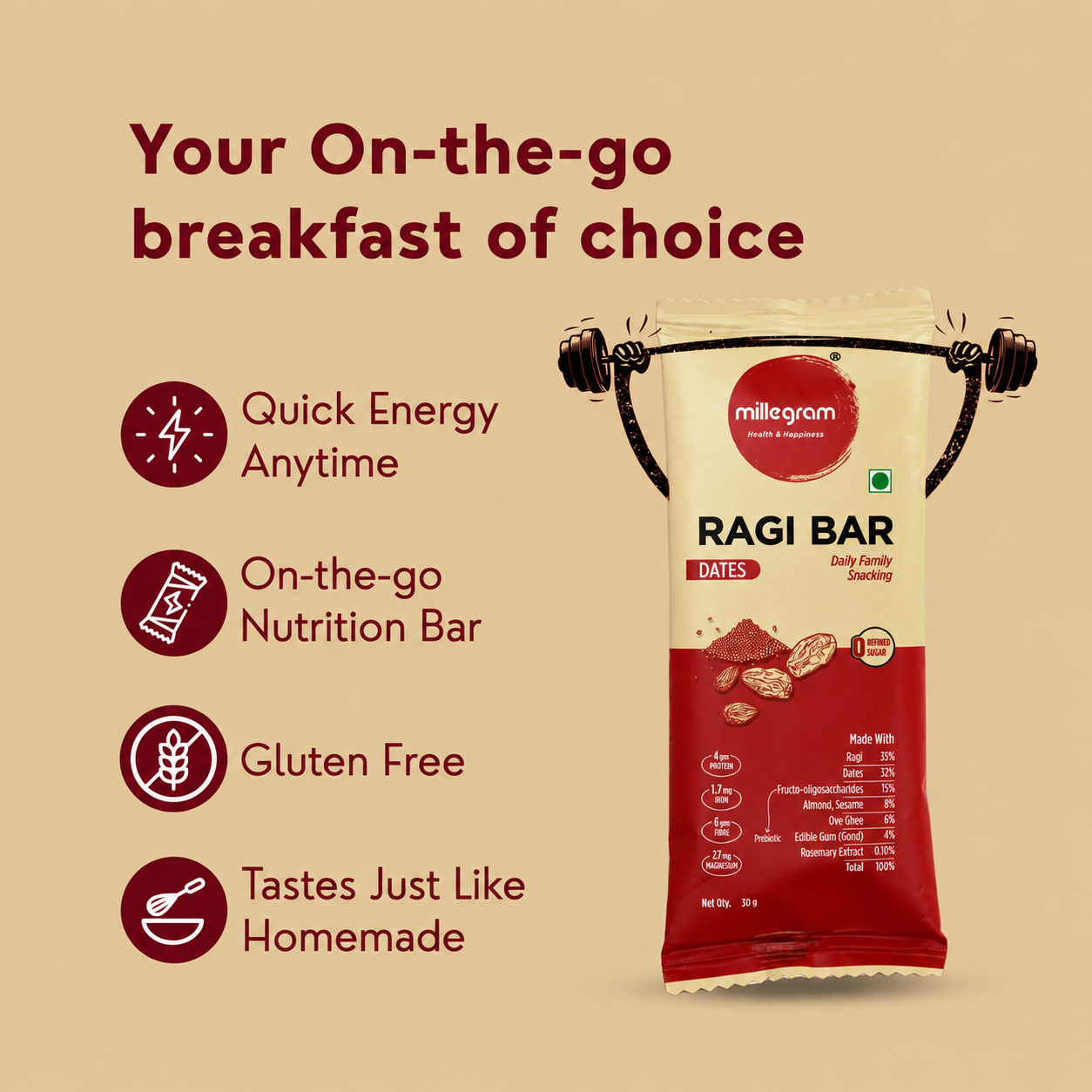 Ragi Bar - Date (Pack of 12 X 30g)