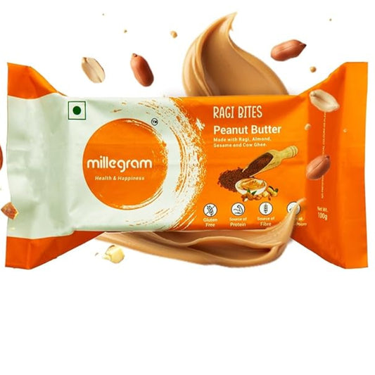 Ragi Bites Peanut Butter Flavour (Pack Of 3 x 100 g) - 3g Protein & 2g Fibre each bar | No Refined Sugar